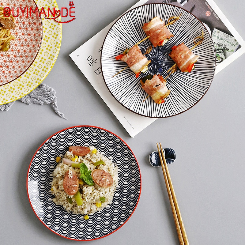 Japanese Style 8 Inch Ceramic Under Glazed Vegetable Dinner Plate Simple Dessert Plate Household Small Steak Dish Food Container