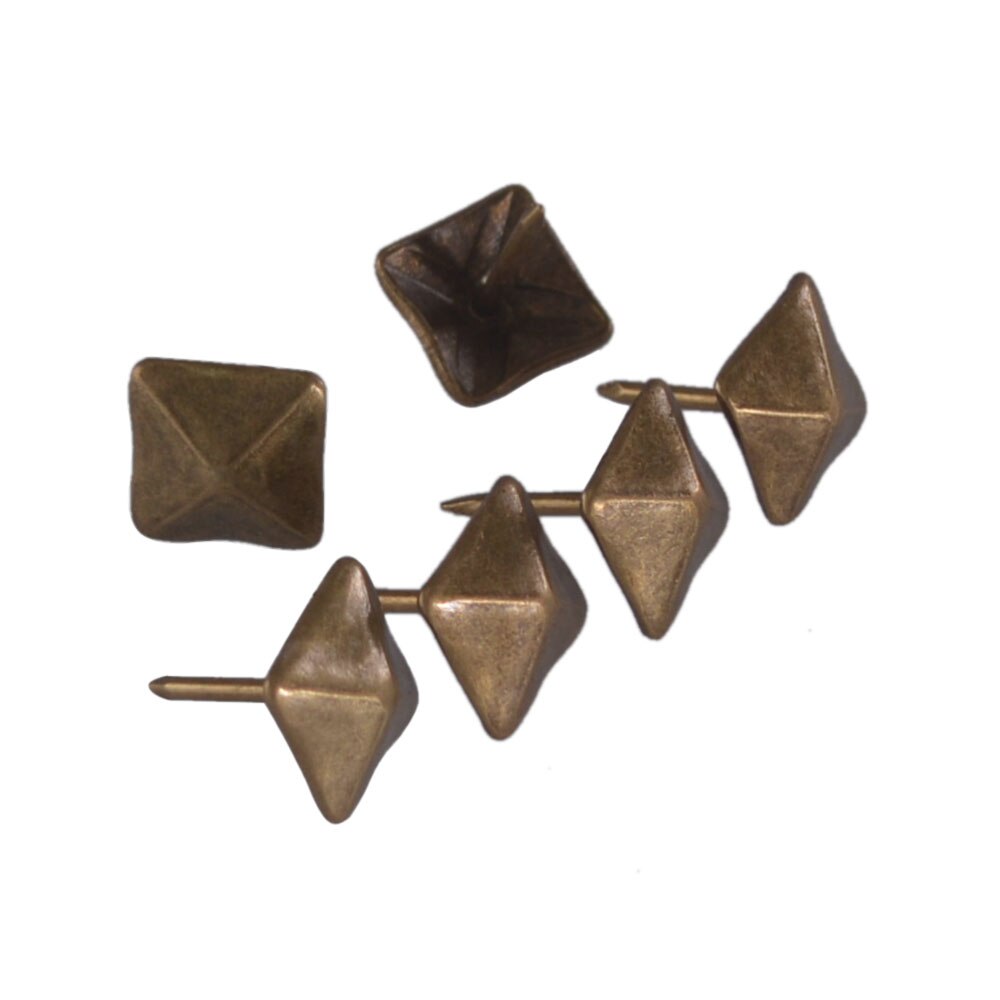 100 Uds clavos de latón bronce Vintage reemplazos cuadrados antiguos tachuelas de tapicería pernos piramidales