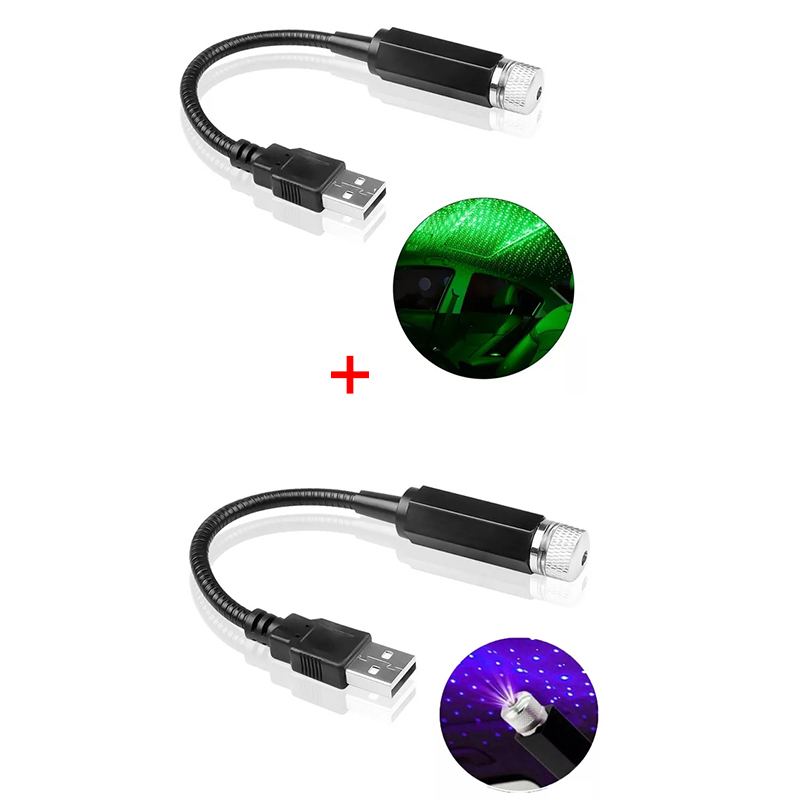 2X Romantische LED Sterrenhemel Nachtlampje 5V USB Aangedreven Galaxy Star Projectorlamp voor Autodak Kamer Plafond Decor Plug en Play: changeable