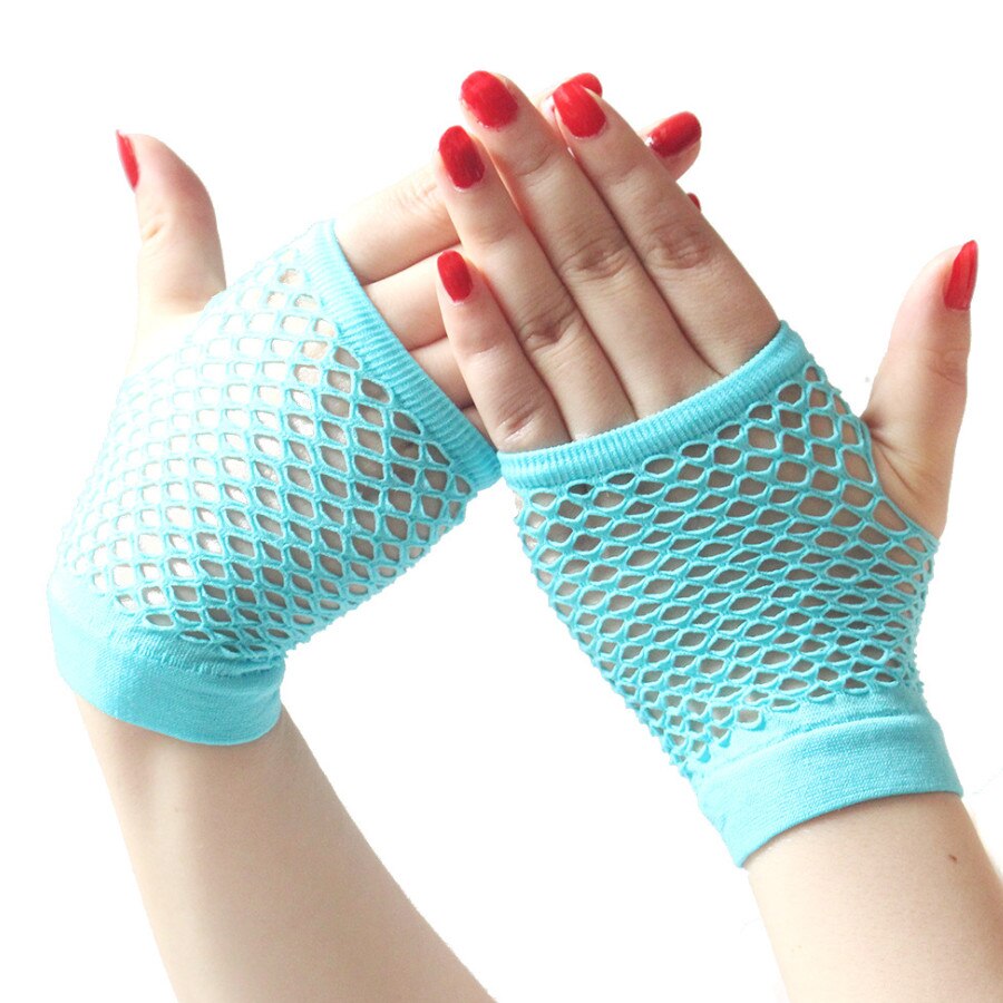 Black Womens Short Fishnet Net Gloves Fingerless Mesh Gloves Punk Rock Fancy Night Club Party Sexy Beautiful Gloves: sky blue