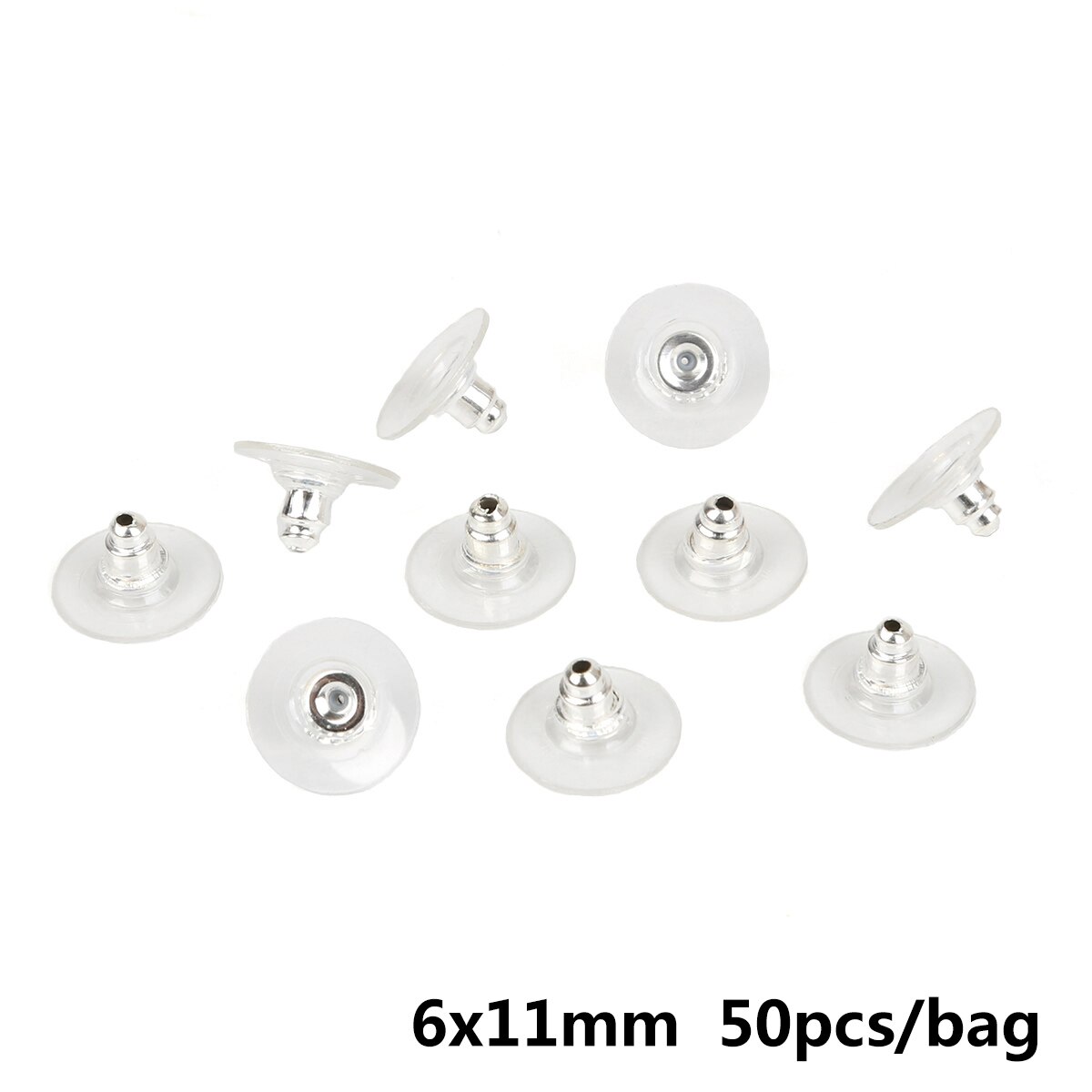 50 pcs DIY Craft Accessoires Silicon Stud Earring Back Stoppers Oor Bericht Noten Sieraden Bevindingen Componenten Goud en Zilver: Silver