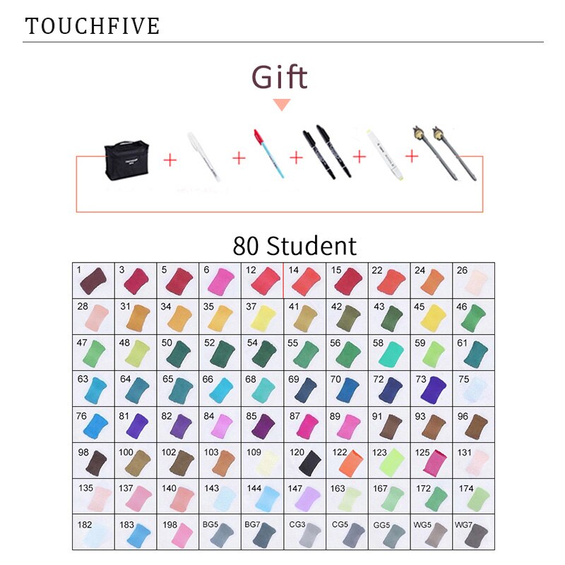 TouchFIVE 60/80/168 Farben Marker Set Manga Zeichnung Marker Pen Alkohol Basierend Skizze Filz-Spitze Fettige Twin Pinsel Stift Kunst liefert: 80 STUDENT