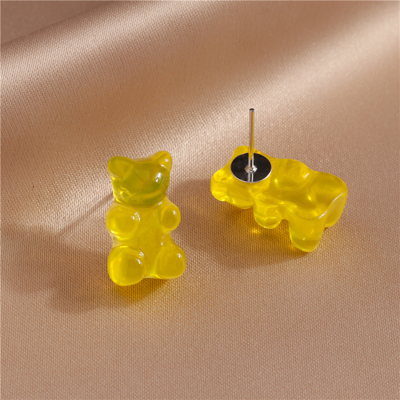 Nuovi colori caramelle Simpatici orsi gommosi Orecchini a bottone per le donne Dichiarazione di moda Orecchini pendenti con animali Regali per gioielli per feste per ragazze: Rhodium d'imitazione placcato