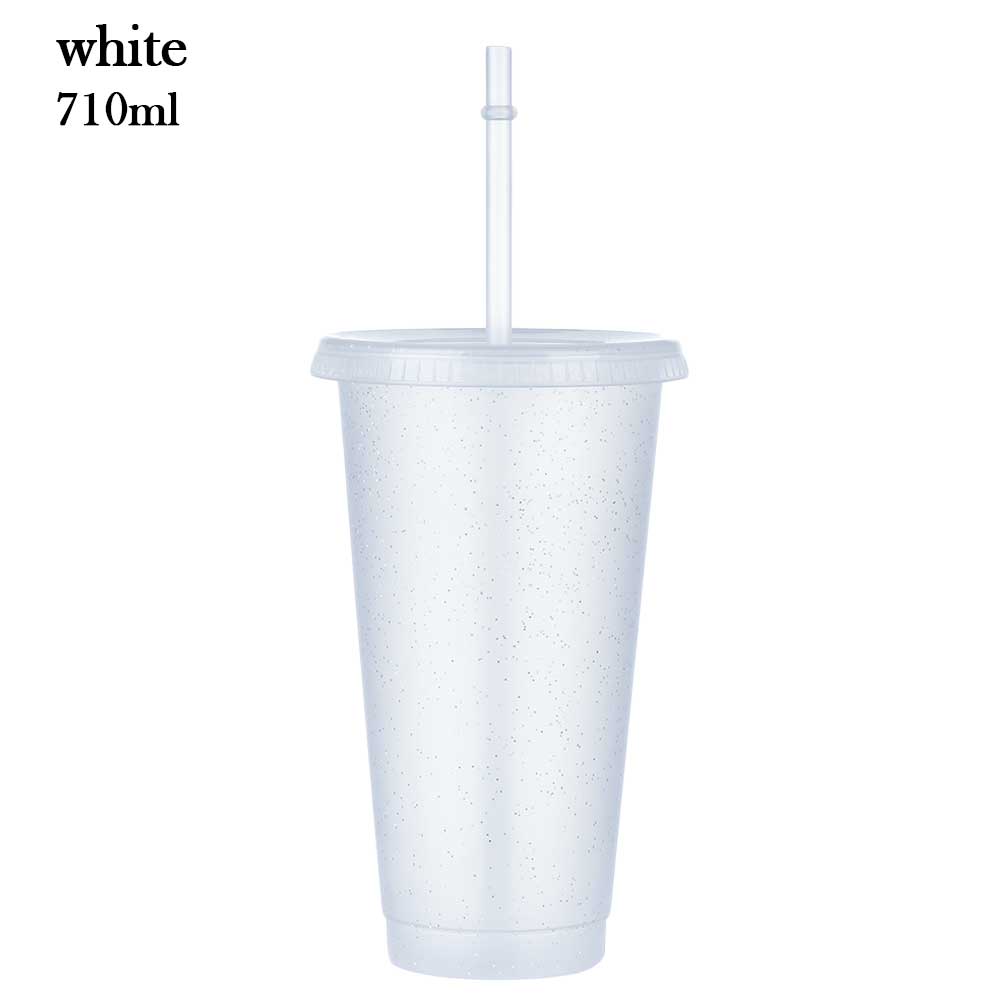 710ml Plastic Reusable magic Color Changing Water Cup Temperature Discoloration Water Bottle With Lid/Straw: white