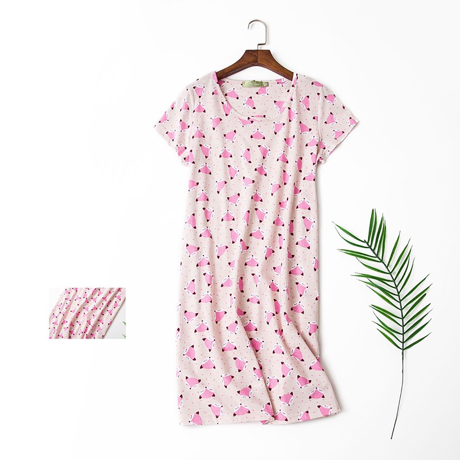 Robes de nuit en coton à manches courtes pour femmes, vêtements de nuit, dessin animé, tenue de maison, salon, # T1Q