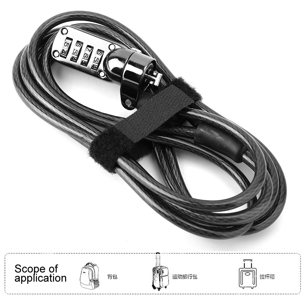 2m/6.6ft 4 Digit Combination Computer Laptop Steel Wire Coded Lock Security Anti-Theft Lock Device