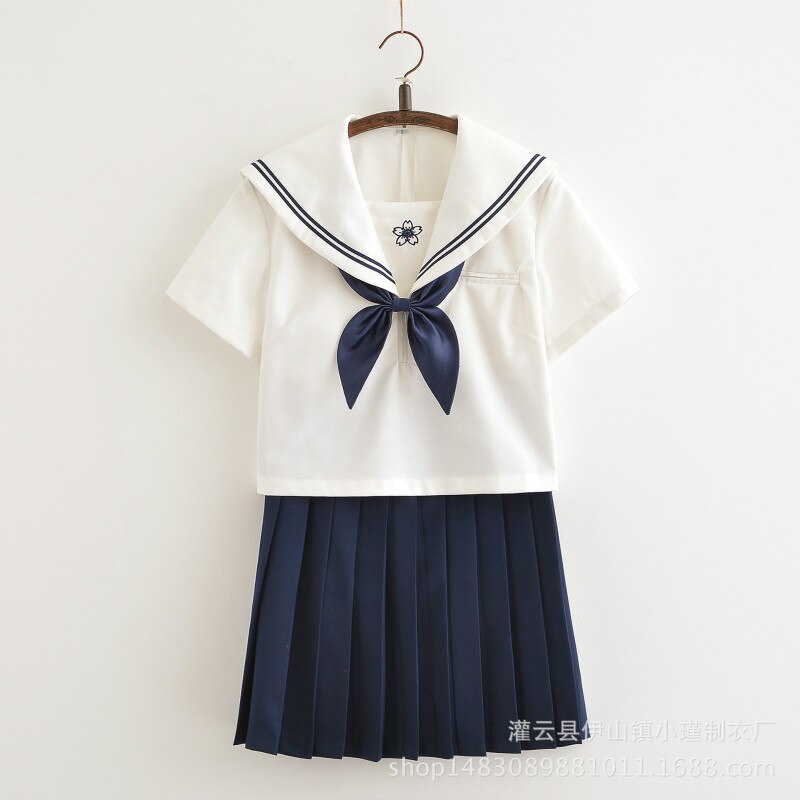 Uniforms Set Style Embroidery Japanese Student JK Uniform Sailor Suit Orthodox Summer White Collar Two Piece