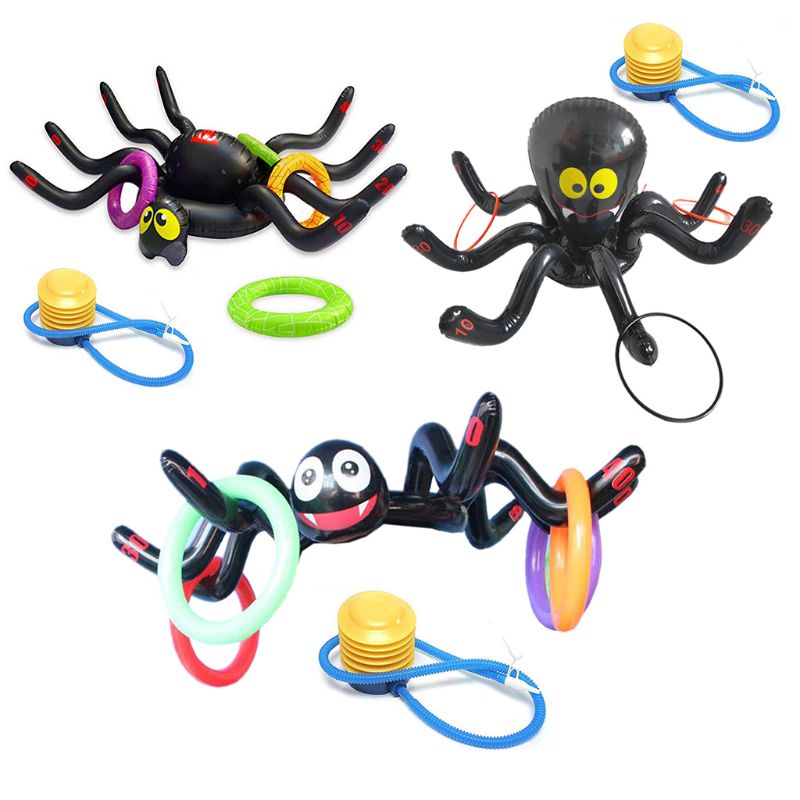 Inflatable Spider Throwing Ring Game Set Outdoor Indoor Interactive Games Toy 23GD