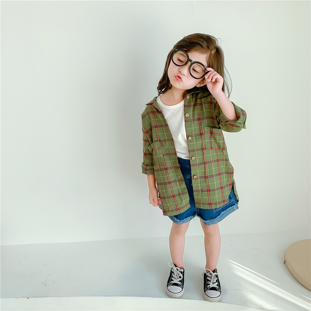 Spring Autumn Kids Shirt For Girl Boy Long Sleeve Plaid Printed Children Shirt Summer Toddler Baby Cardigan Clothes