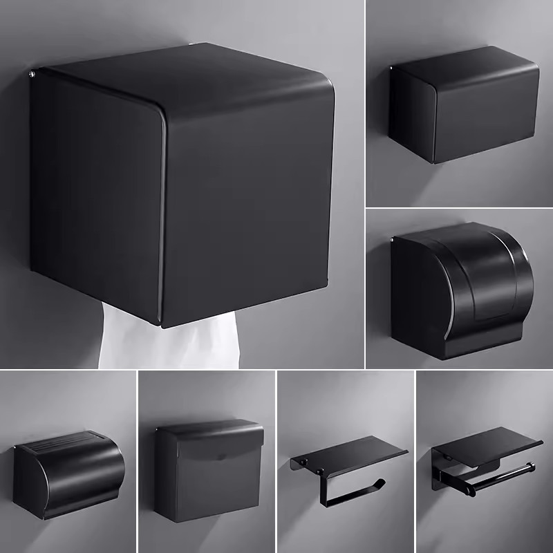 Tuqiu Black Paper Holder Aluminum Bathroom Paper Roll Holder Brief Tissue Holder Box Rack Toilet Paper Holder Tissue Boxes