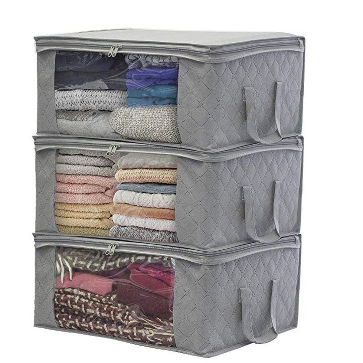 Non-Woven Fabric Folding Storage Bag with Zipper Dustproof Moisture-proof Clothes Quilt Storage Case Holder Organizer Save Space: B 49x36x21cm Gray
