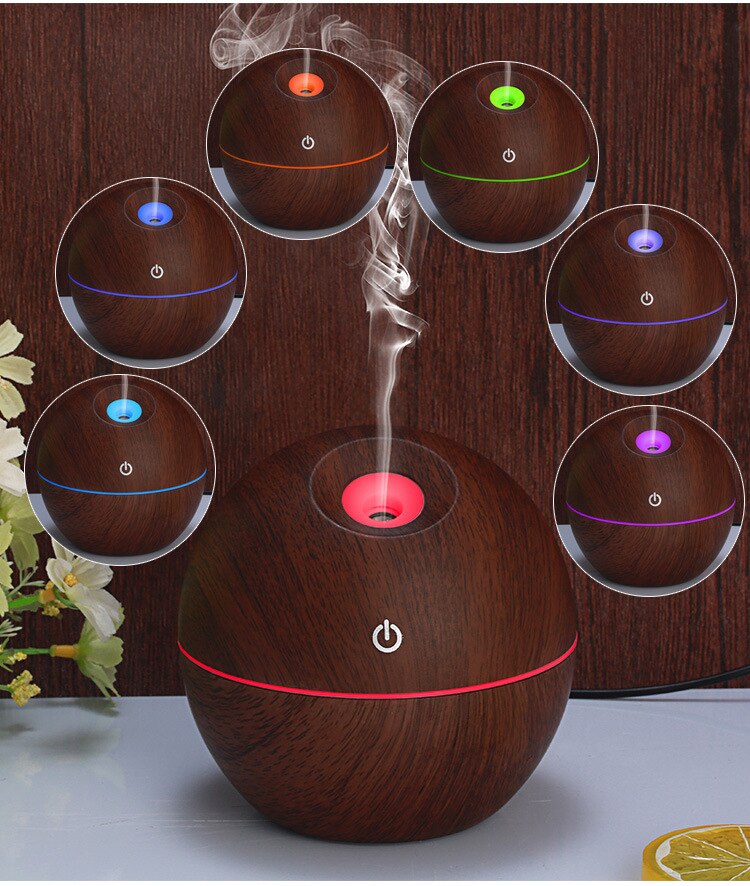 Mini Air Humidifier USB Ultrasonic Aroma Diffuser Wood Grain 7 LED Light Electric Essential Oil Diffuser For Home Aromatherapy
