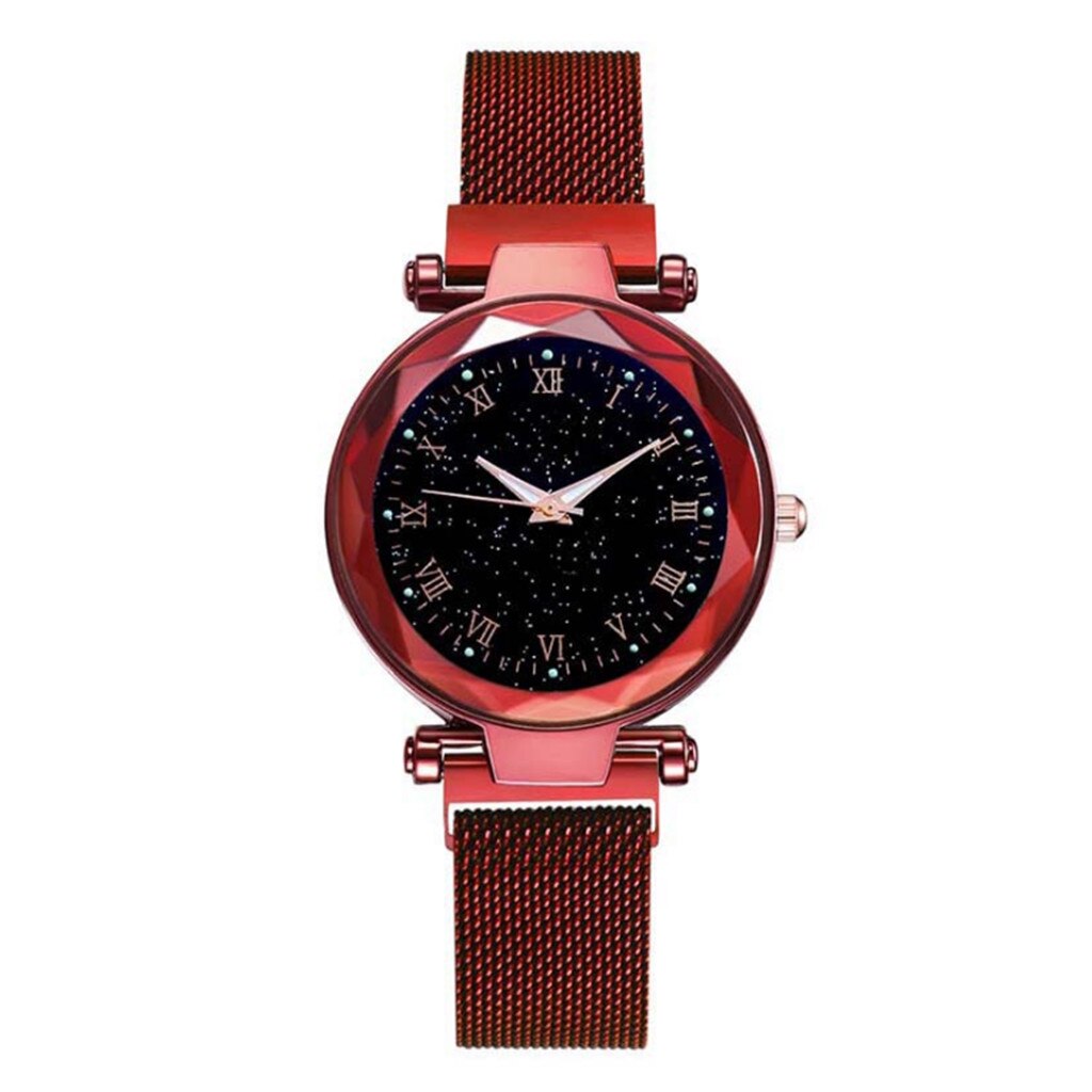Mode Vrouwen Horloge Luxe Sterrenhemel Lady Polshorloge Magnetische Gesp Quartz Horloges Klok Voor Relogio Feminino: Red