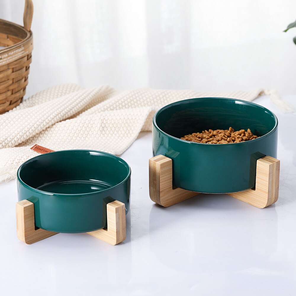 Bol pour chat surélevé en céramique avec support en bois, nourriture pour animaux domestiques, distributeur d'eau pour chats et chiens