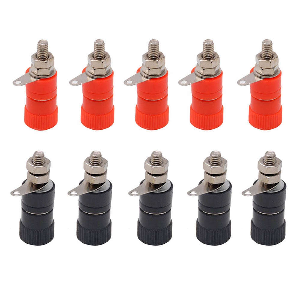 10 stk/parti 4mm bananfatning forniklet bindemøtrik bananstik jackstik rød + sort