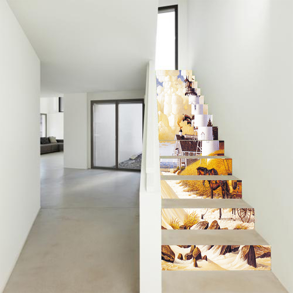 13Pcs/Set PVC European Town Printing Stair Stickers Living Room Decoration DIY Self-Adhesive 3D Wall Stickers Step Stickers