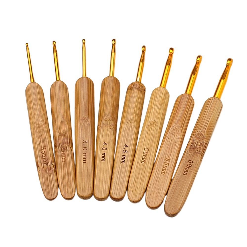 Nuevos ganchos de ganchillo de madera de bambú tamaño pequeño tejido largo Crochet mango de bambú accesorios de costura DIY