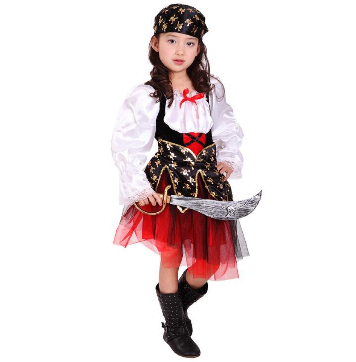 freundlicher Mädchen Pirat Cosplay Kostüm freundlicher Mädchen Halloween Fluch Der Karibik Cosutmes Kein messer: M 110-120cm