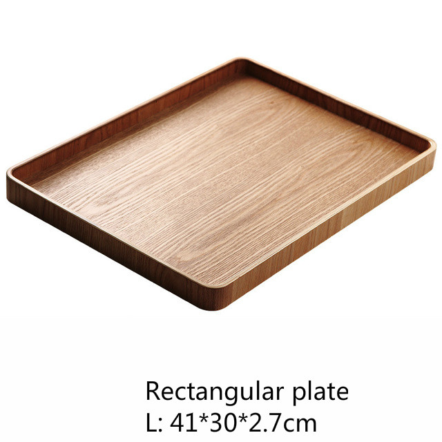 Trä rund/oval/rektangulär serveringsbricka trä tallrik te maträtt dryck tallrik mattallrik middag nötbiff frukt mellanmålsbricka: 17