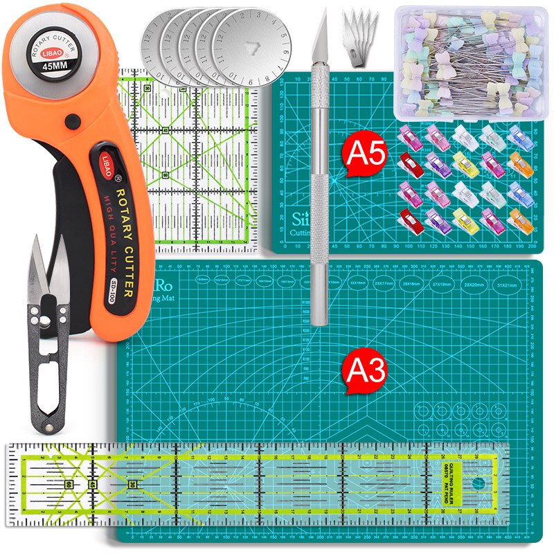 Rotary Cutter Tool Kit Met Messen Mat Patchwork Liniaal Carving Mes Schaar Clips Spelden Voor Naaien En Quilten Set: Set 11