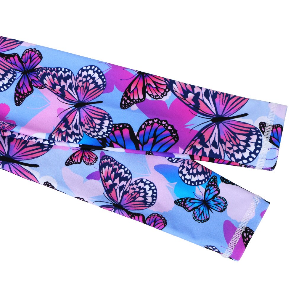BAOHULU One Piece Long Sleeve Girls Swimwear Kids Butterfly Print Bodysuit UV 50+ Sun Protection Beachwear with Ziper