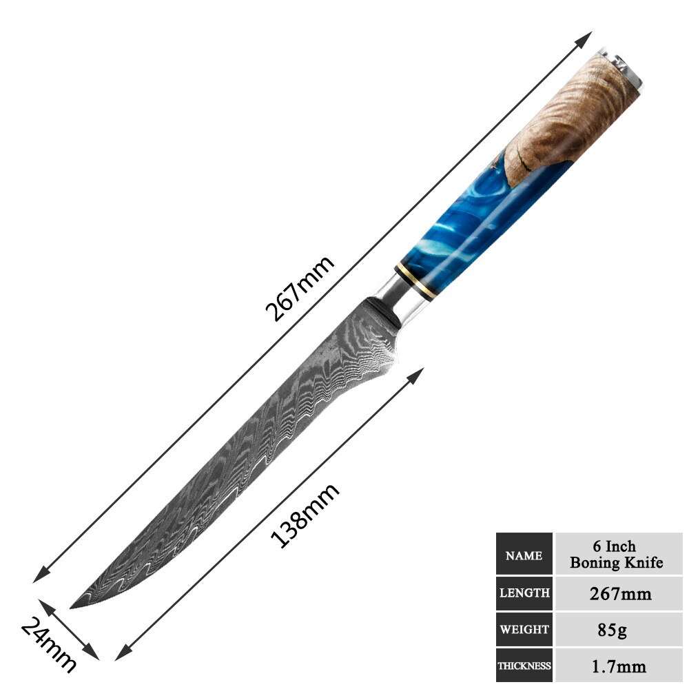 Damascus Steel Butcher Kitchen Chef Knives Set Chopper Meat Chopping Knife Resin Color Wood Handle Cutter Chopper Slicing Tools: 6 inch boning