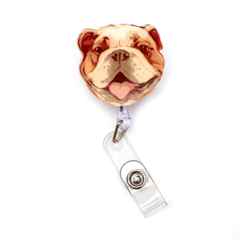 Soporte de tarjeta retráctil para perro de colores, para Bulldog, payaso, carrete de insignia, exposición de Enfermera, Tarjeta De Nombre: Rojo