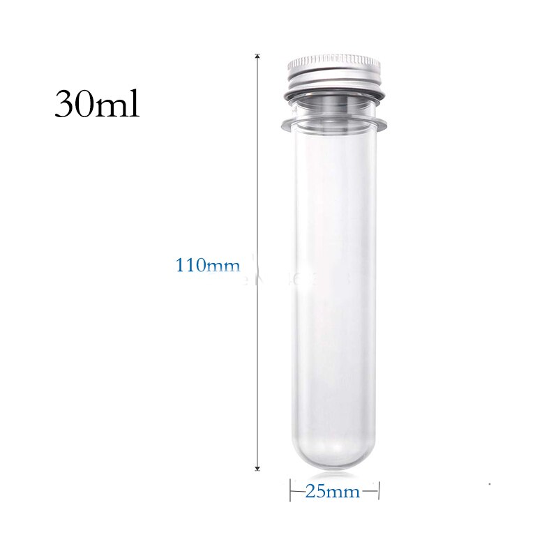25PCS 30ml Excellent Plastic Transparent Test Tubes With Aluminum CapS Bottles 25x110mm Party Favors Lab Supplies