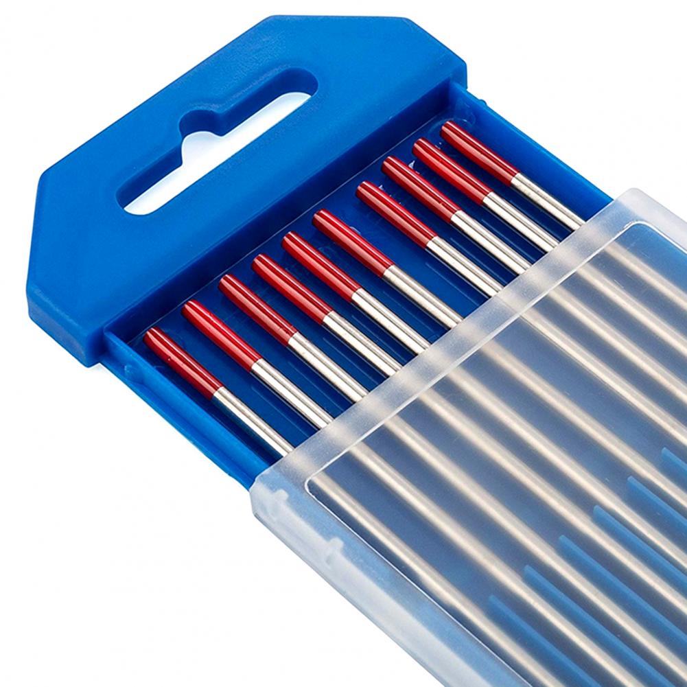10Pcs 1.6-3.2mm Tungsten Electrodes Wear-resistant Stable Welding Red Thoriated TIG Welding Tungsten Electrodes Rod