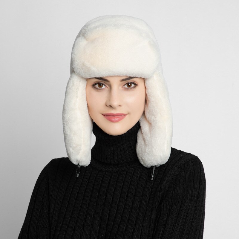 Winter Vrouwen Faux Fur Hoed Pluche Warm Gehoorbescherming Hoed Ski Hoed Outdoor Riding Winddicht Hoed: 3white