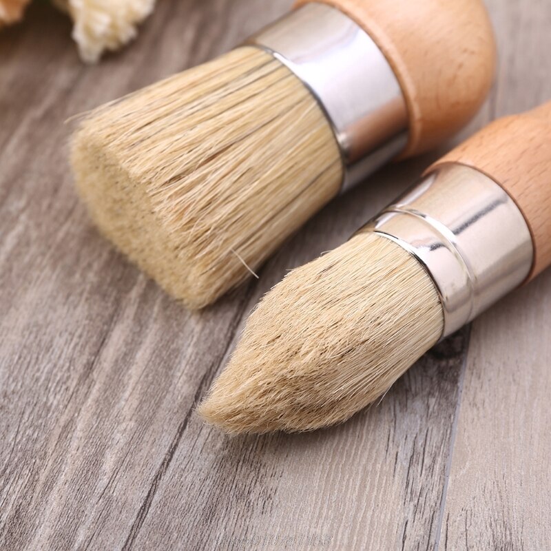 2Pcs/Set Round and Pointed Chalk Paint Wax Brush Ergonomic Wood Handle Natural Bristle Brushes Furniture Paint A14 21