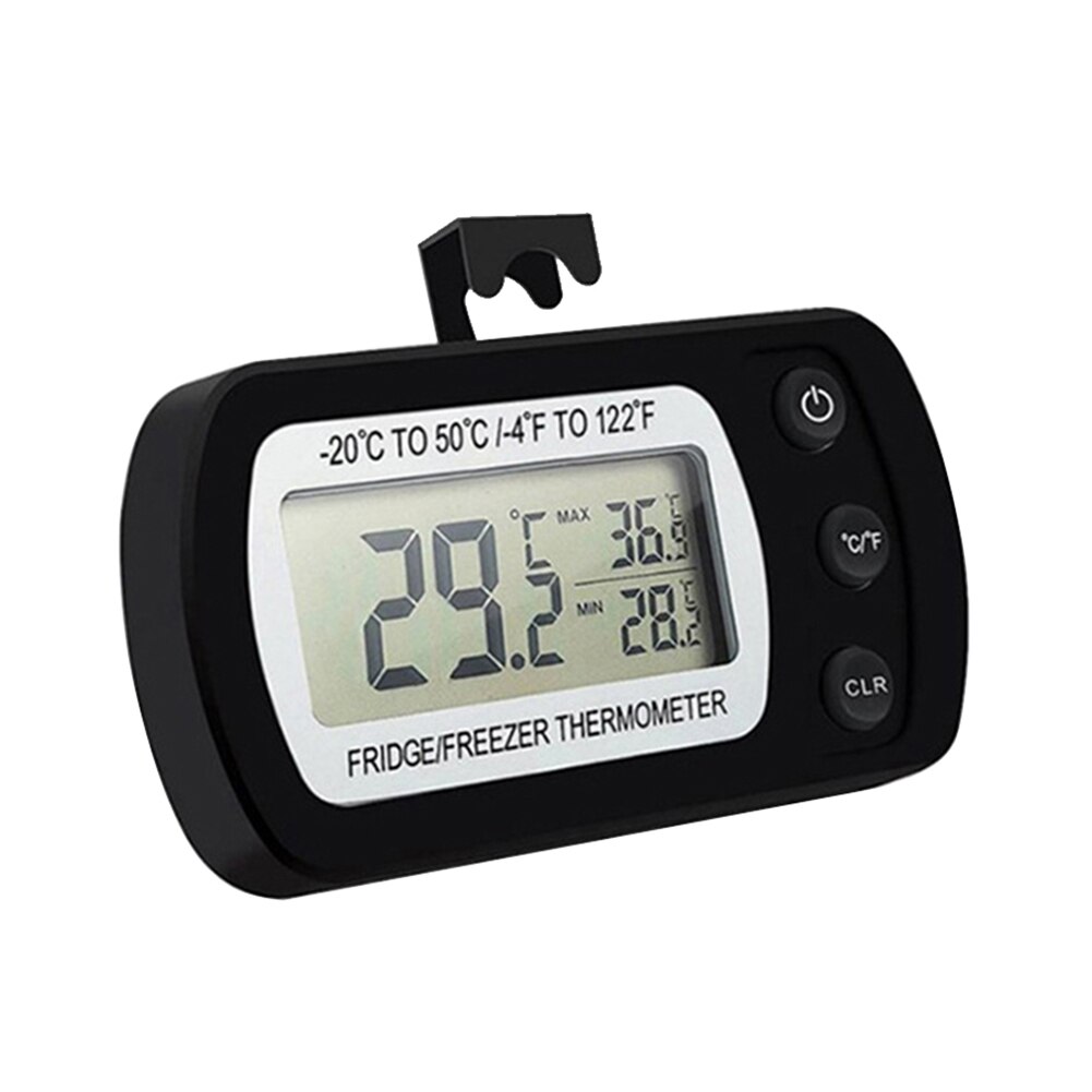 Waterproof LCD Digital Thermometer Refrigerator Freezer Temperature Humidity Sensor Meter Thermometer with Magnet Hook: Black