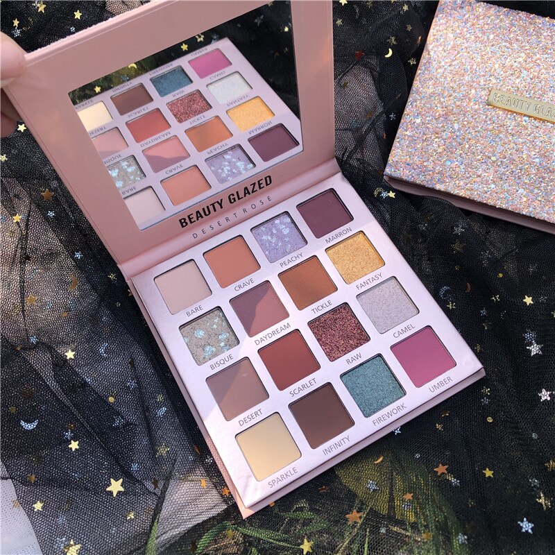 BEAUTY GLAZED Brand 16 Color Pressed Shimmer Matte Glitter Eyeshadow Diamond Rainbow Make Up Cosmetics Eye shadow Magnet Palette