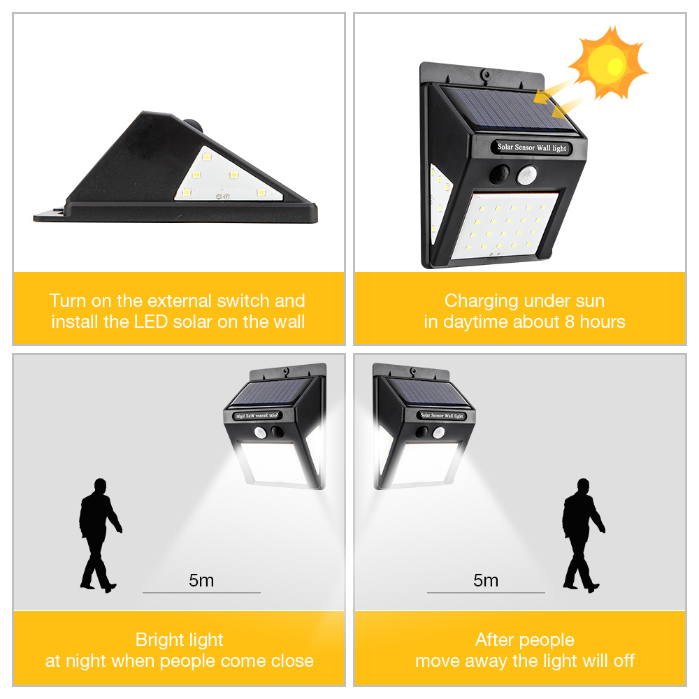 30 led solcelle vegglampe utendørs belysning vanntett led med pir bevegelsessensor utendørs lampe utvendig lys gate utendørs lampe