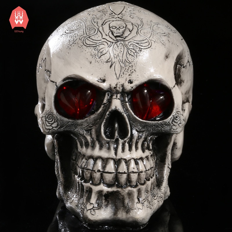 Modern skalle harts staty cool skelett dekorativa figurer halloween fe