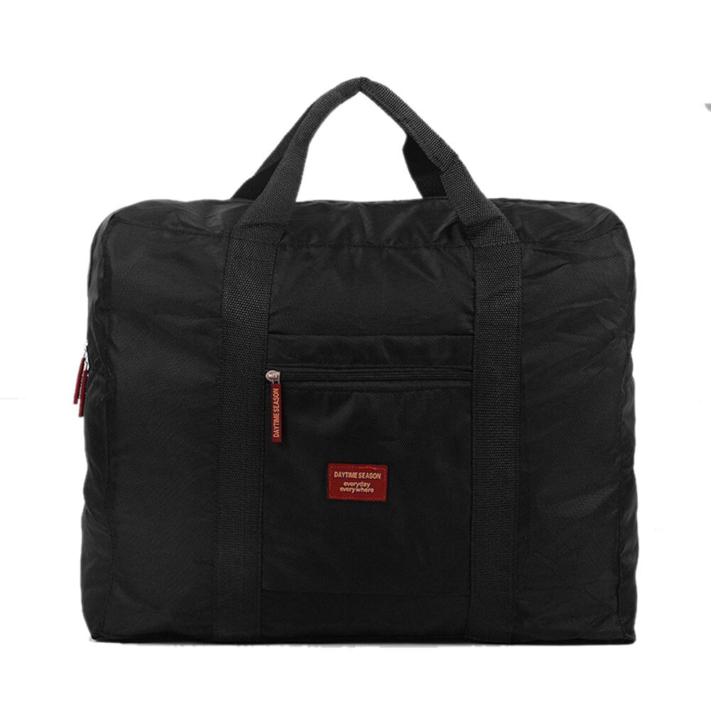 Foldable Waterproof Nylon Travel Bags Women Men Large Capacity Folding Suitcase Storage Bag Shoulder Bags Weekend Bag: Black