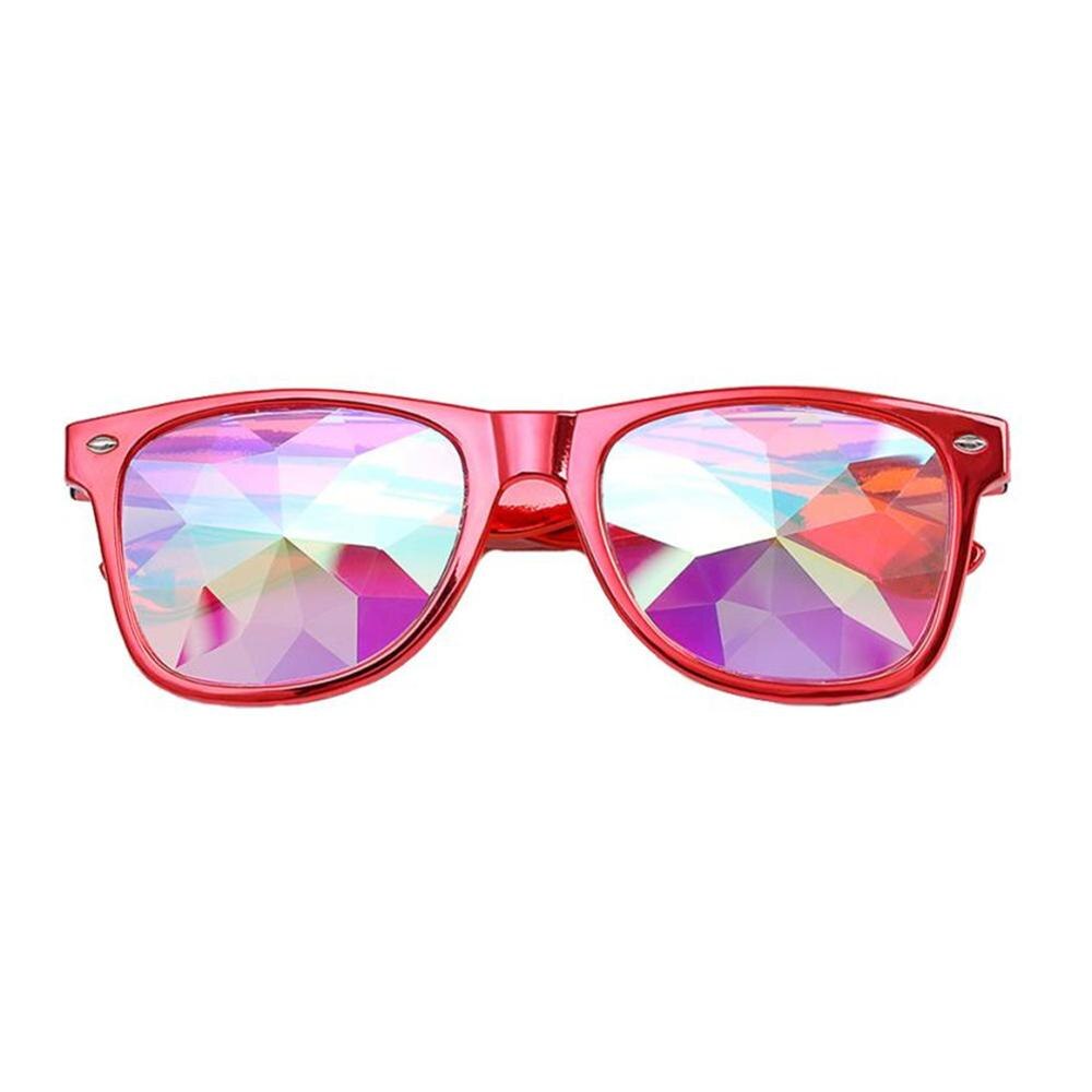 2 pièces noir blanc rouge kaléidoscope lunettes verre léger cristal EDM Festival Diffraction arc-en-ciel prisme lunettes de soleil: Red Color