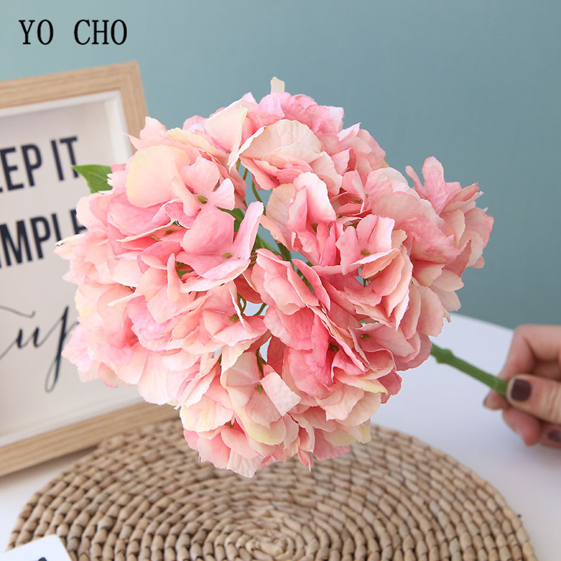 YO CHO-Flor de hortensia Artificial, rama única, Hortensia de seda, ramo de novia, decoración de en casa, planificador de flores de boda
