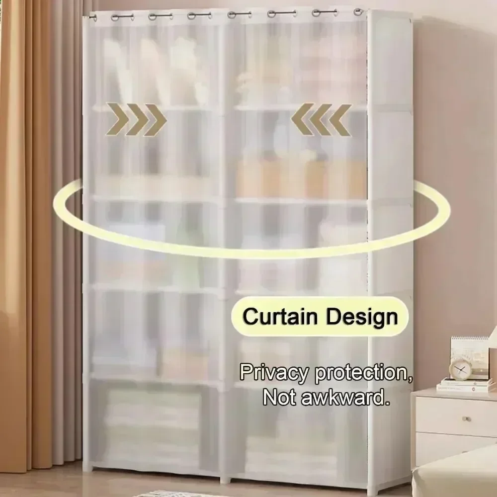 Armoire de rangement anti-poussière pour chambre à coucher T1 avec rideaux, bibliothèque simple, armoires multicouches, grande capacité