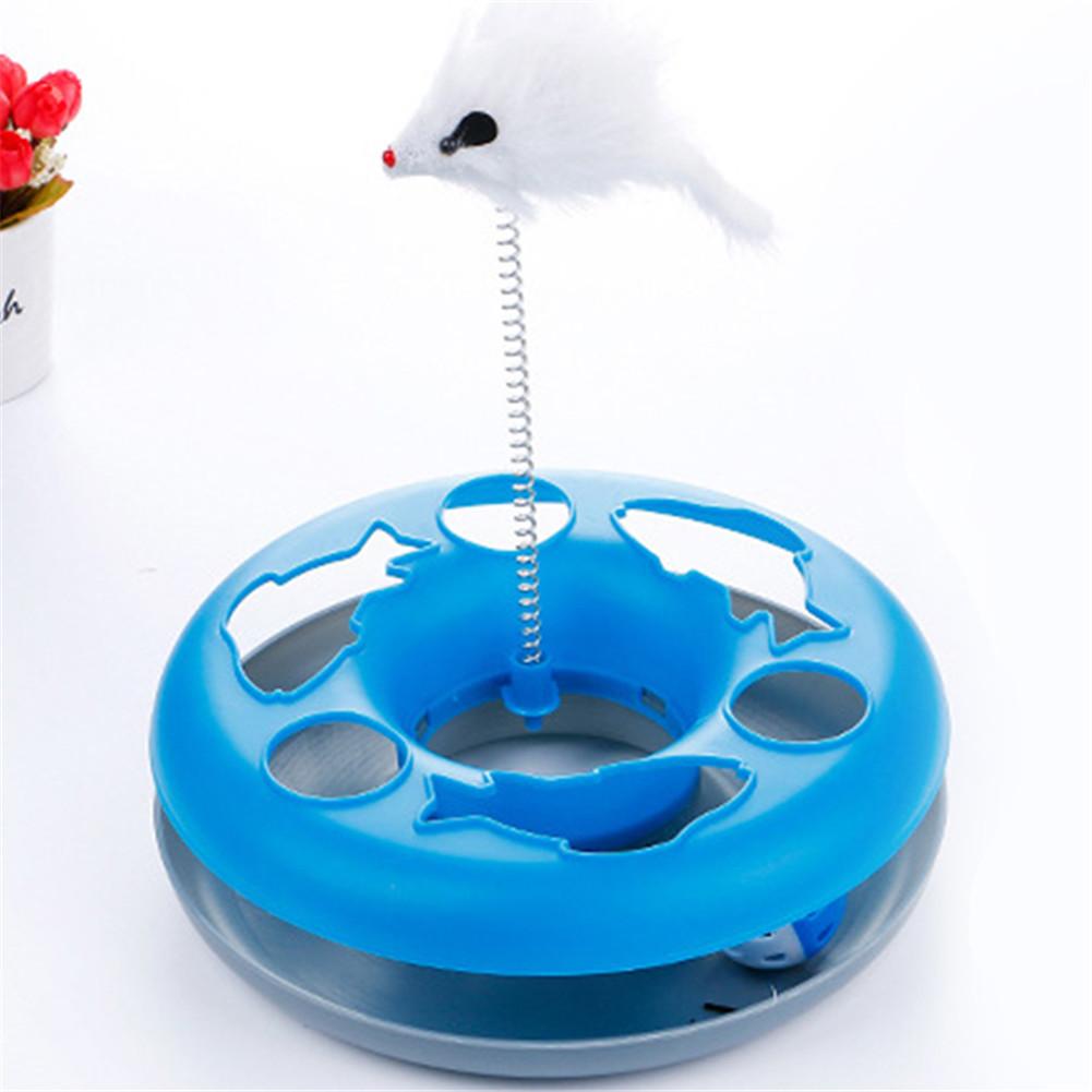 Pet Cat Toys Turntable Spring Mouse Toy Plastic Cat Carousel Puzzle Crazy Amusement Disk Cat Kitten Teaser Pet Interactive Toys: Blue