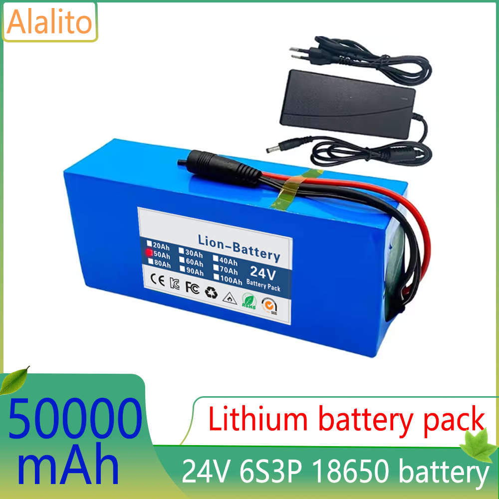 Batteria al litio 24V 20ah 18650 Batteria agli ioni di litio 6s3p 25.2v 30000mAh con caricabatterie