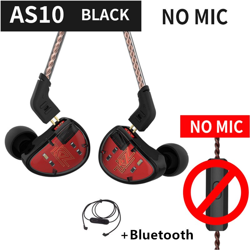 Kz AS10 Cyaan 5BA Balanced Armature Driver Hifi Bass In Oortelefoon Monitor Game Headset Noise Cancelling Oordopjes: BlackNomicBluetooth