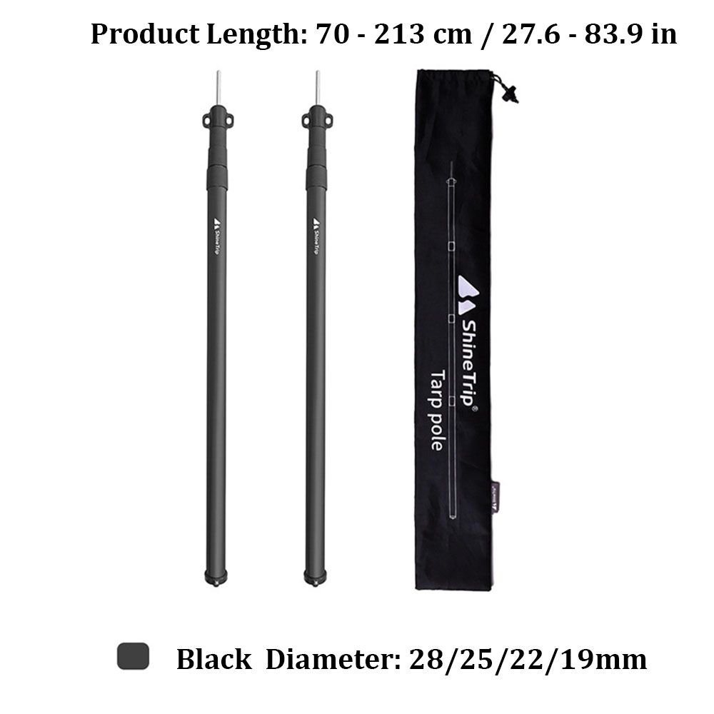 2pcs 2 Colors Telescoping Adjustable Lightweight Tarp Poles Outdoor Tool Camping Hiking Equipment Tent Rod: Black