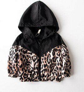 Småbørn børn baby dreng pige langærmet patchwork leopard hættejakke outwear lynlås outfit forår efterår 1-7y syning: 7t