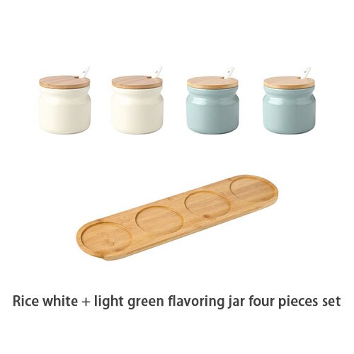 Ceramic Spice Rack Salt Shaker And Pepper Shaker Oil Bottle Set Kitchen Household Supplies For Spices Storage Jar With Cover: 5PCS