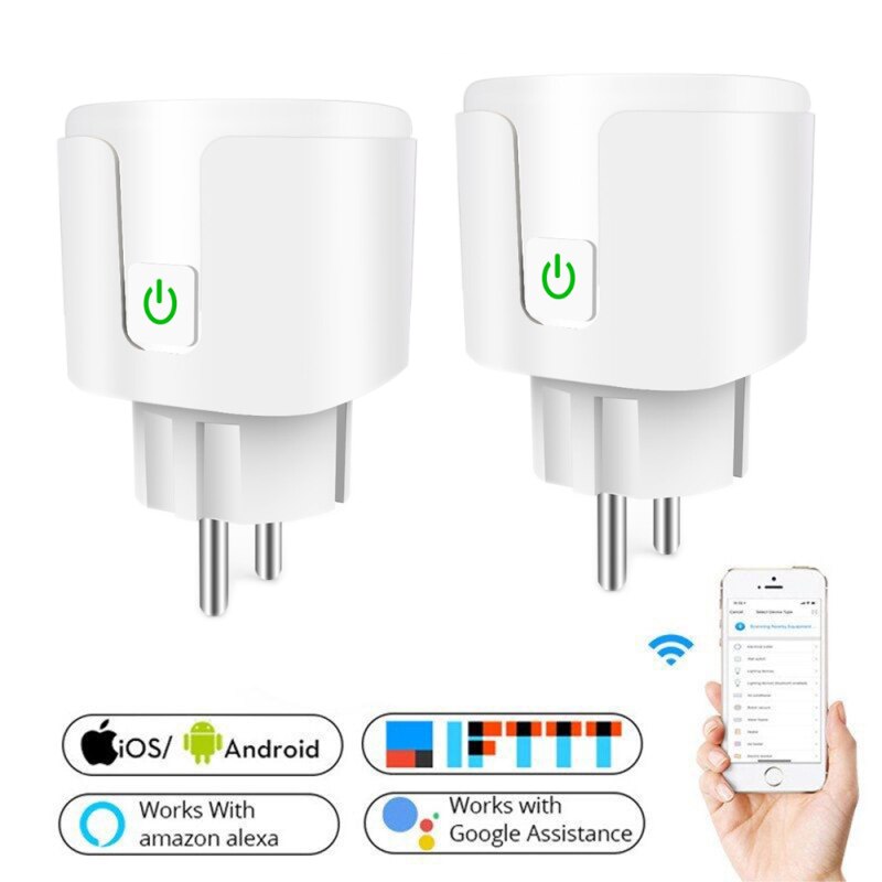 WiFi Smart Plug 16A EU Socket Tuya Smart Life APP Work With Alexa Google Home Assistant Voice Control Power Monitor Timing: 2pcs