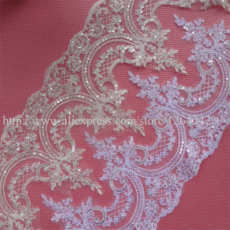 Delicate 9 yards 22 cm pailletten ivoor/witte stof bloem Venise Venetië kant trim applique naaien ambacht voor bruiloft december LW0333
