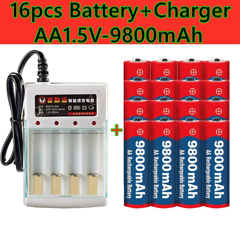 Aa batteri 9800 mah 1.5v genopladeligt batteri aa er velegnet til fjernbetjent vækkeur med opladersalg: Sort