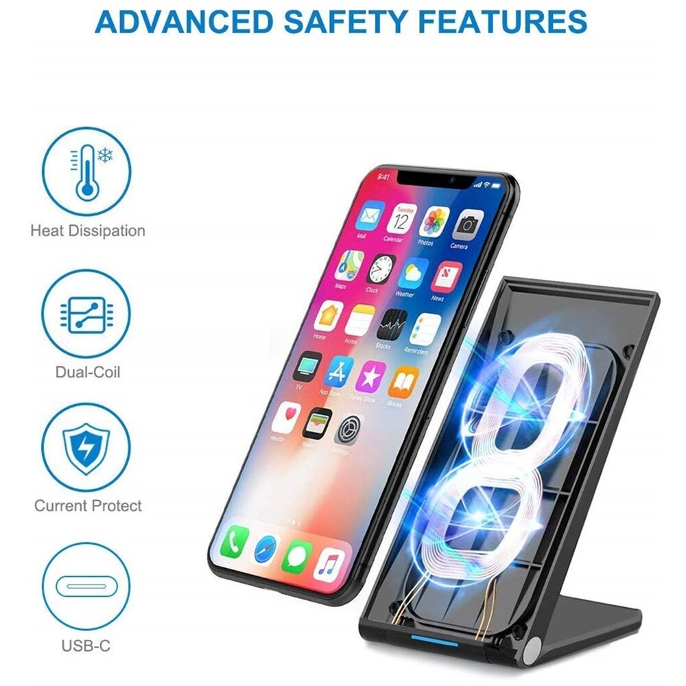 FDGAO 15W/10W Fast Qi Wireless Charger Stand For iPhone 11 Pro XS XR USB C Charging For Samsung S20 S10 S9 Foldable Phone Holder