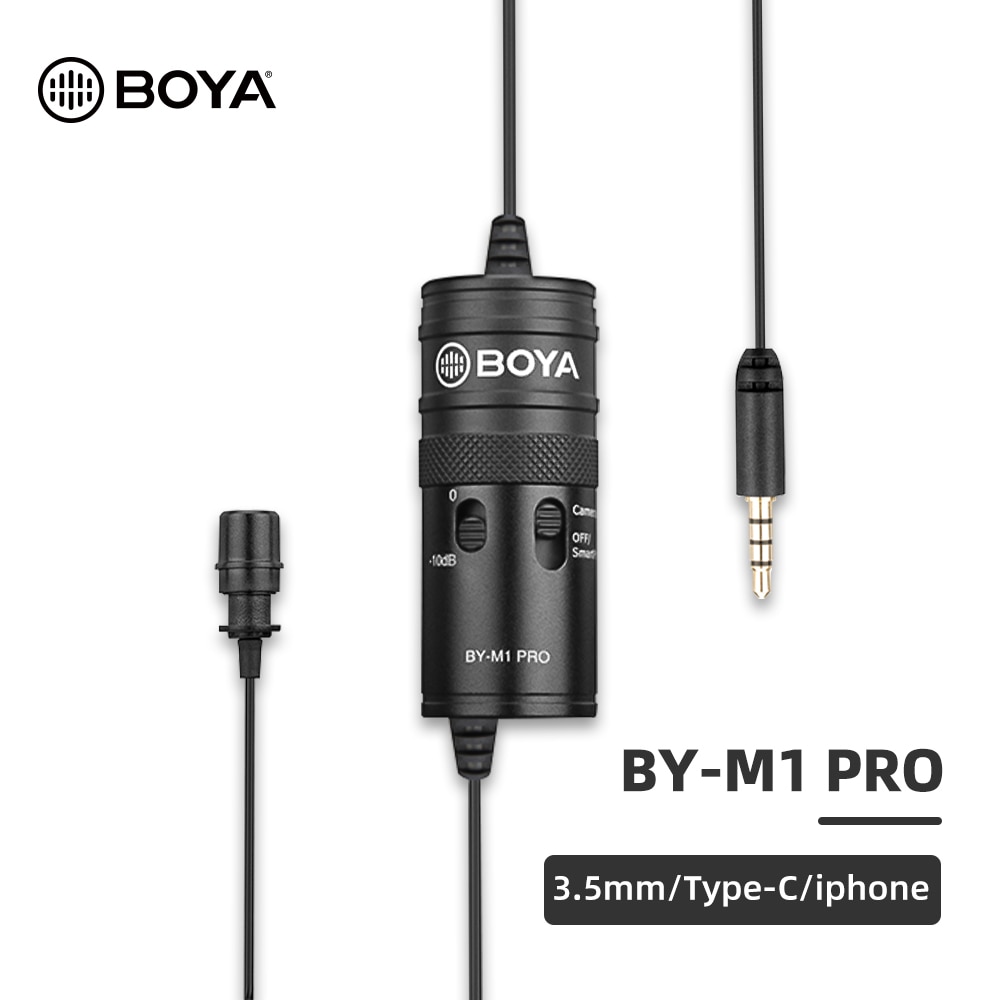 BOYA BY-M1 Pro Lavalier Microphone Clip-on Condenser Mic Wired 3.5mm Mic for iPhone Android Smartphone Vlog DSLR Camcorder Audio